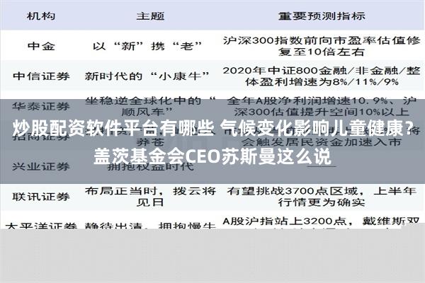 炒股配资软件平台有哪些 气候变化影响儿童健康？盖茨基金会CEO苏斯曼这么说