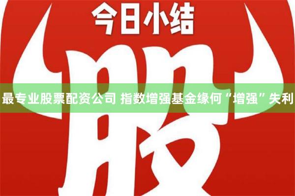 最专业股票配资公司 指数增强基金缘何“增强”失利